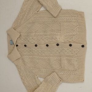 Unisex Aran Wool Fisherman Cardigan Sweater Classic Cable Knit Ireland Handknit